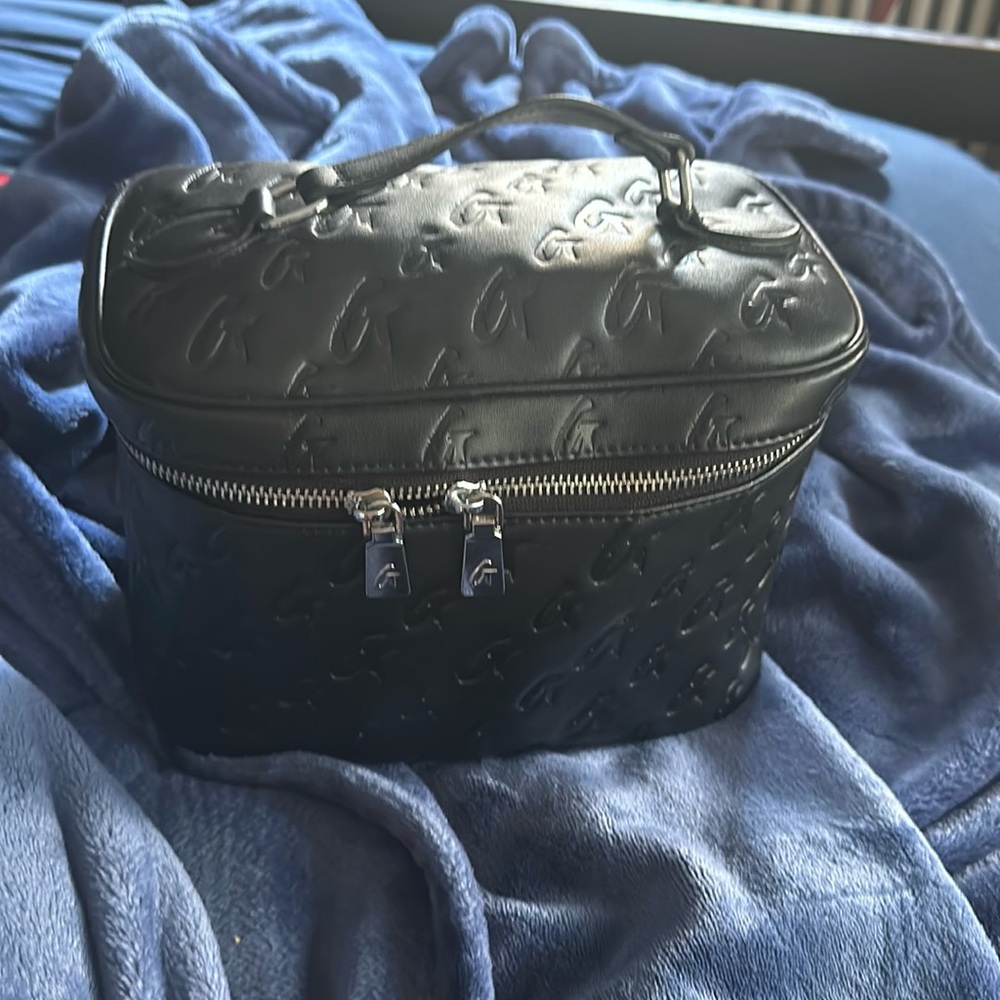 Glamaholic by Mia Ray MONOGRAM LARGE COSMETIC TOILETRY BAG MATTE BLACK x PINK